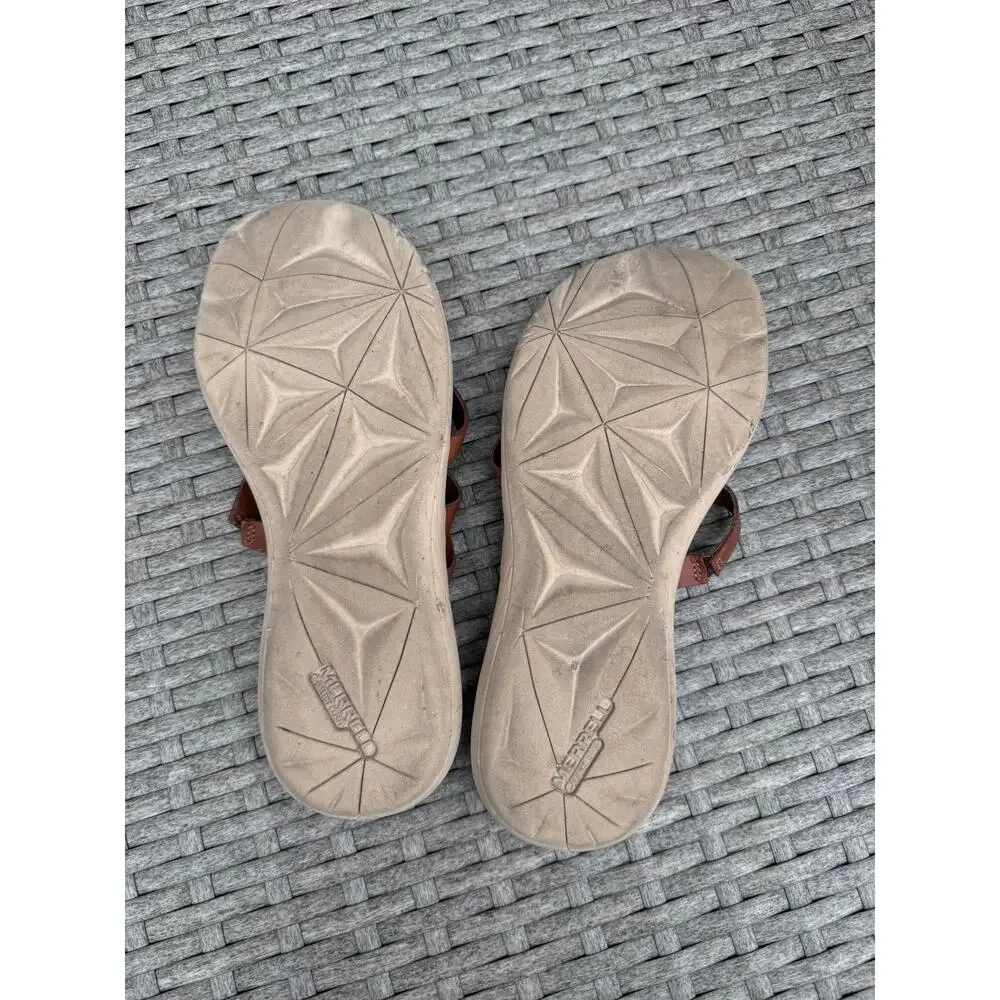 Merrell Duskair Seaway Sandals Slide Open Toe Leather Oak Brown‎ Womens Size 6